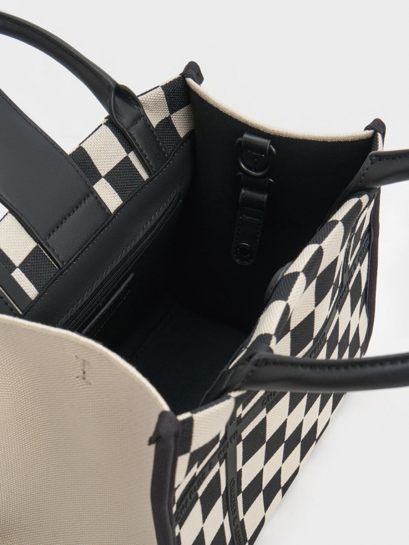 Geanta Tote Charles & Keith Avenue Checkered Negrii | 786SMLAPI