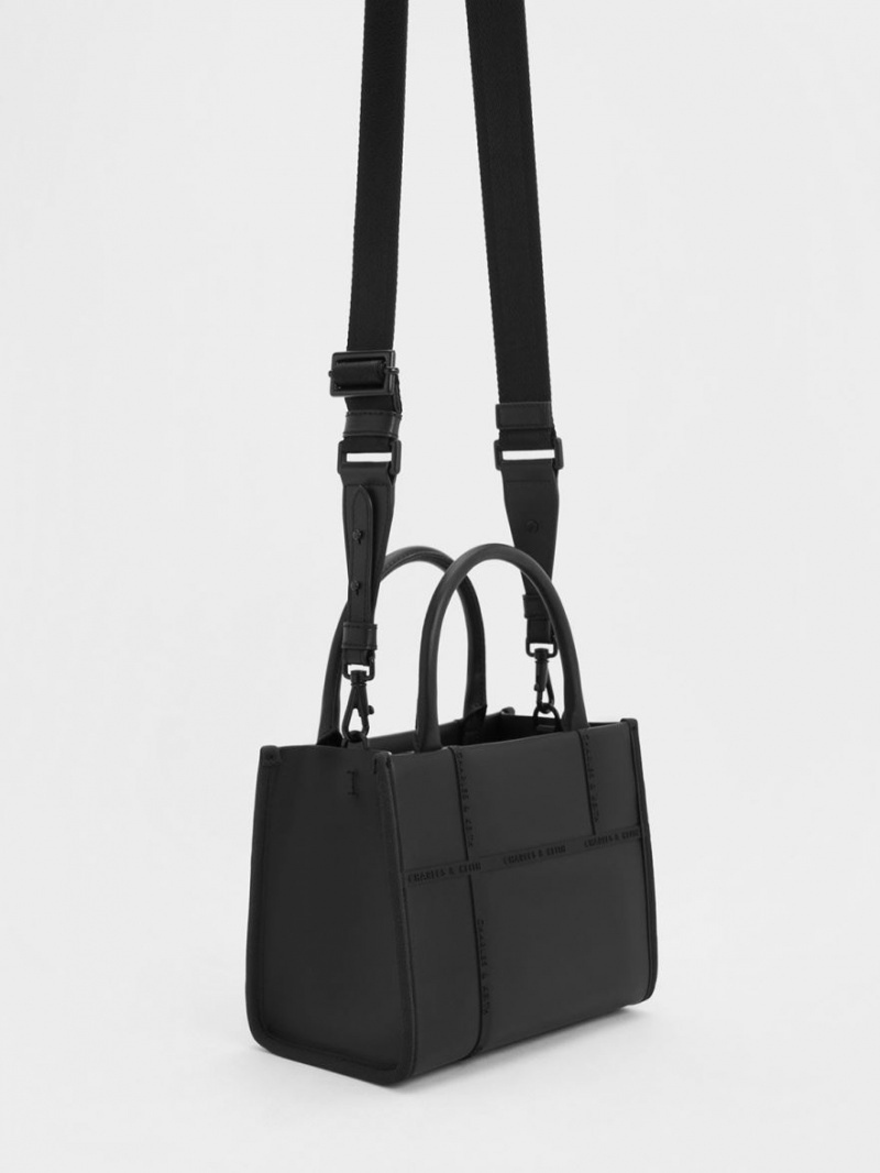 Geanta Tote Charles & Keith Avenue Contrast-Trim Negrii | 957TNVIEG