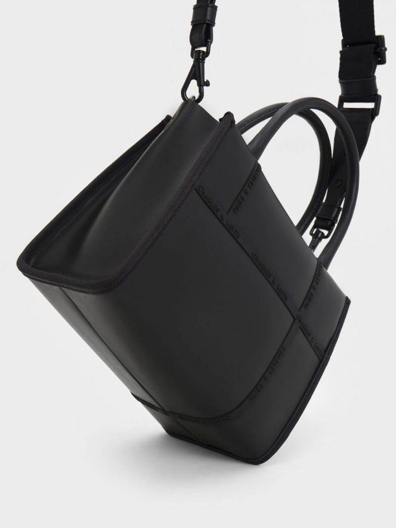 Geanta Tote Charles & Keith Avenue Contrast-Trim Negrii | 957TNVIEG