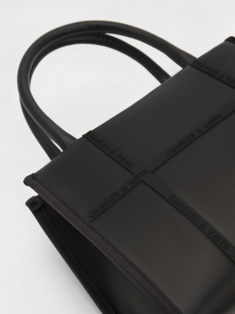 Geanta Tote Charles & Keith Avenue Contrast-Trim Negrii | 957TNVIEG