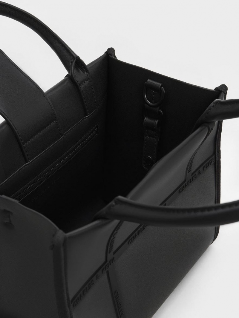 Geanta Tote Charles & Keith Avenue Contrast-Trim Negrii | 957TNVIEG