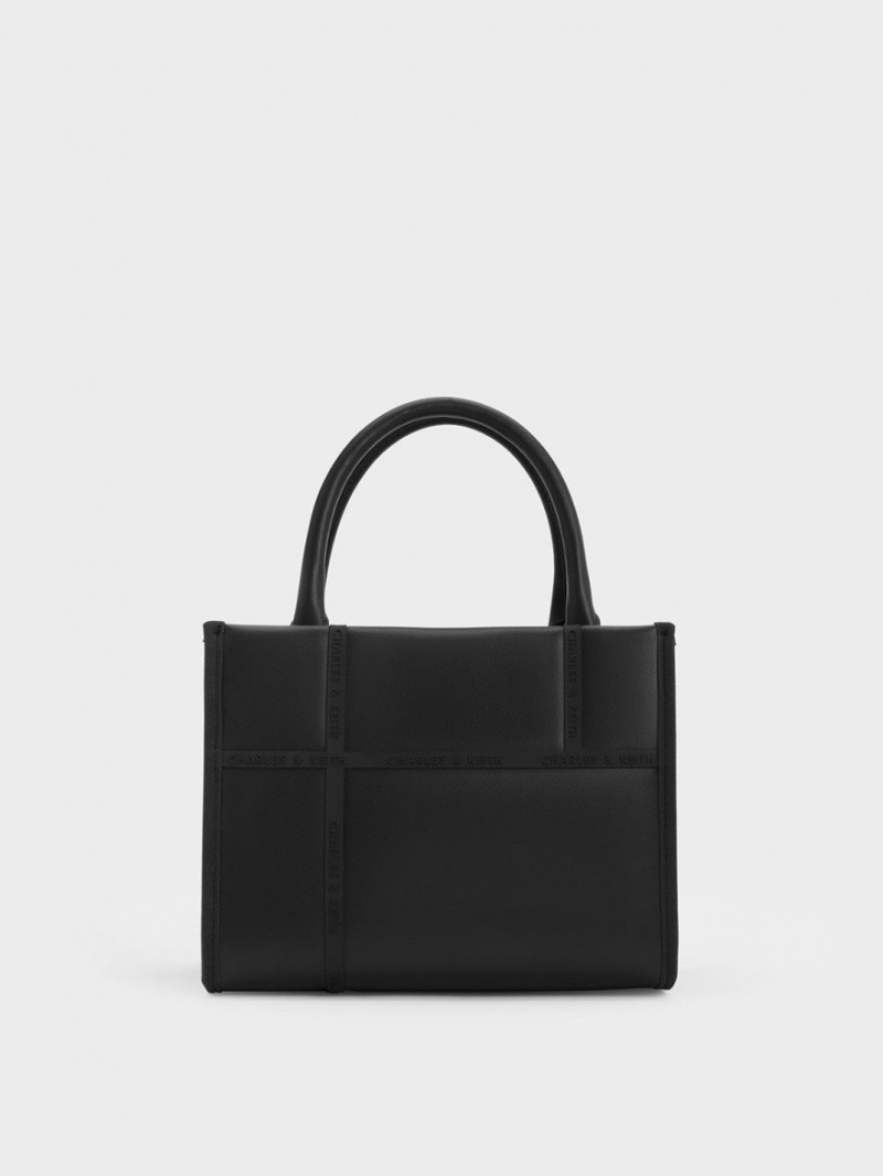 Geanta Tote Charles & Keith Avenue Contrast-Trim Negrii | 957TNVIEG