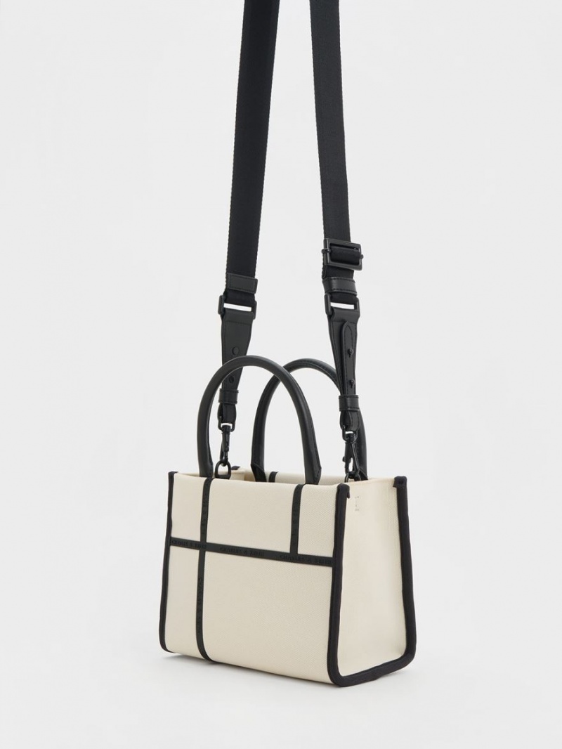 Geanta Tote Charles & Keith Avenue Contrast-Trim Albi | 659FTUYGA