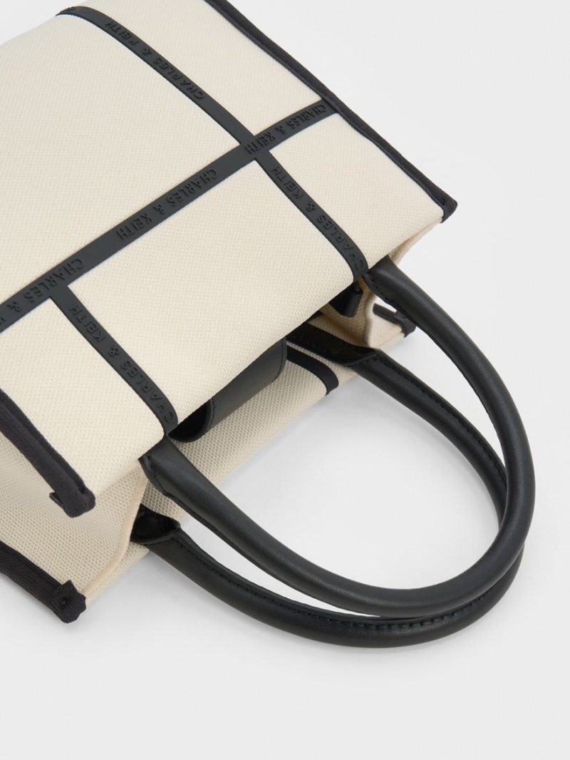 Geanta Tote Charles & Keith Avenue Contrast-Trim Albi | 659FTUYGA