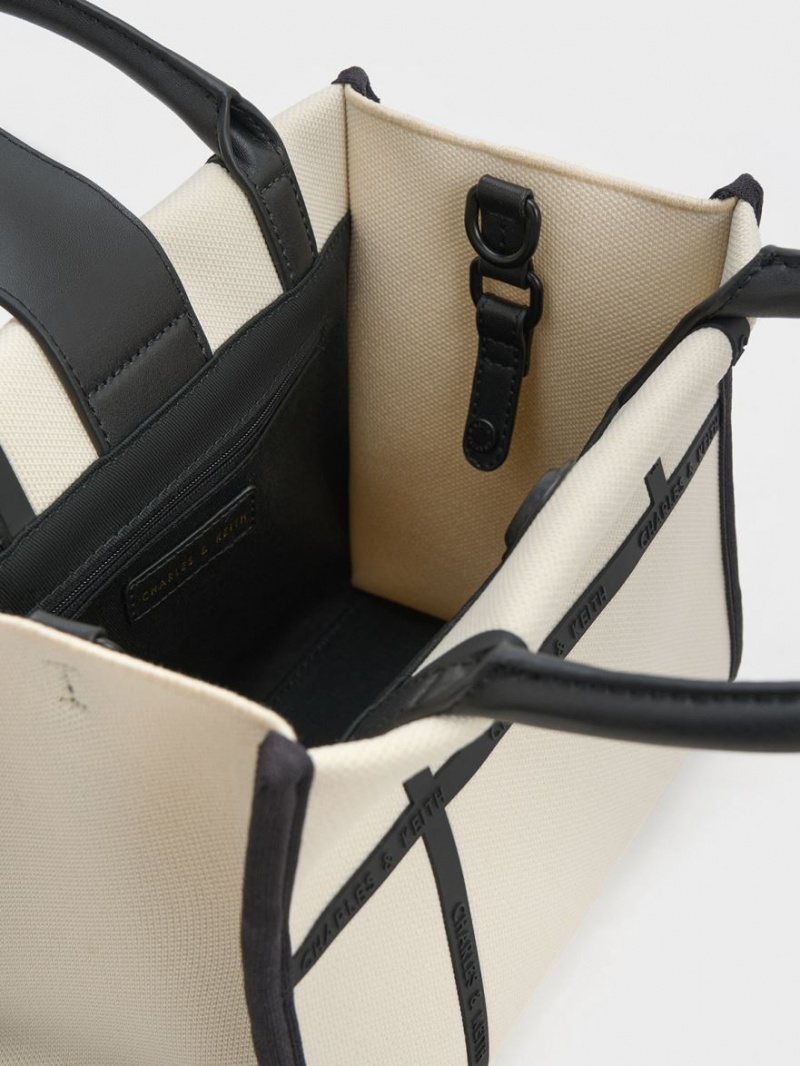 Geanta Tote Charles & Keith Avenue Contrast-Trim Albi | 659FTUYGA