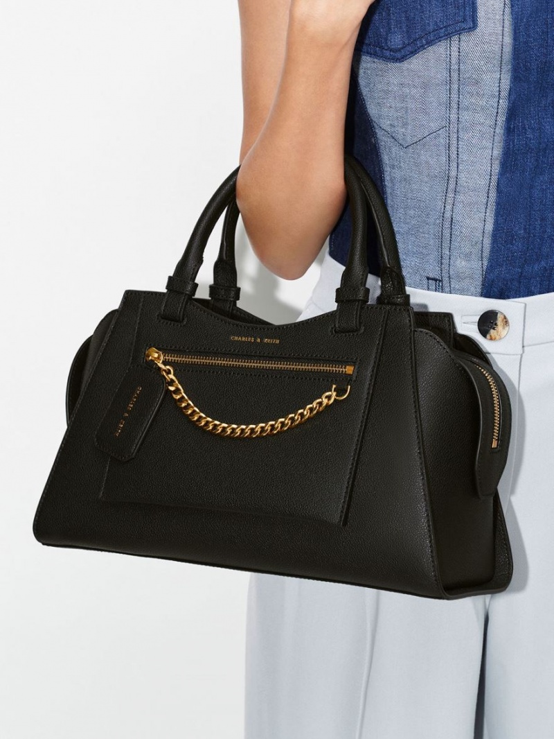 Geanta Tote Charles & Keith Avis Trapeze Negrii | 572OEPIXT