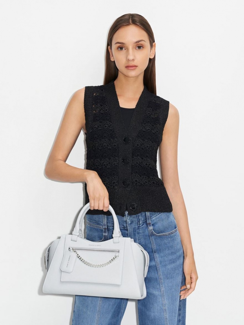 Geanta Tote Charles & Keith Avis Trapeze Gri Deschis | 953UATHXK