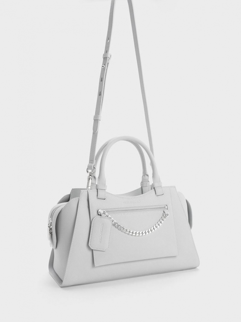 Geanta Tote Charles & Keith Avis Trapeze Gri Deschis | 953UATHXK