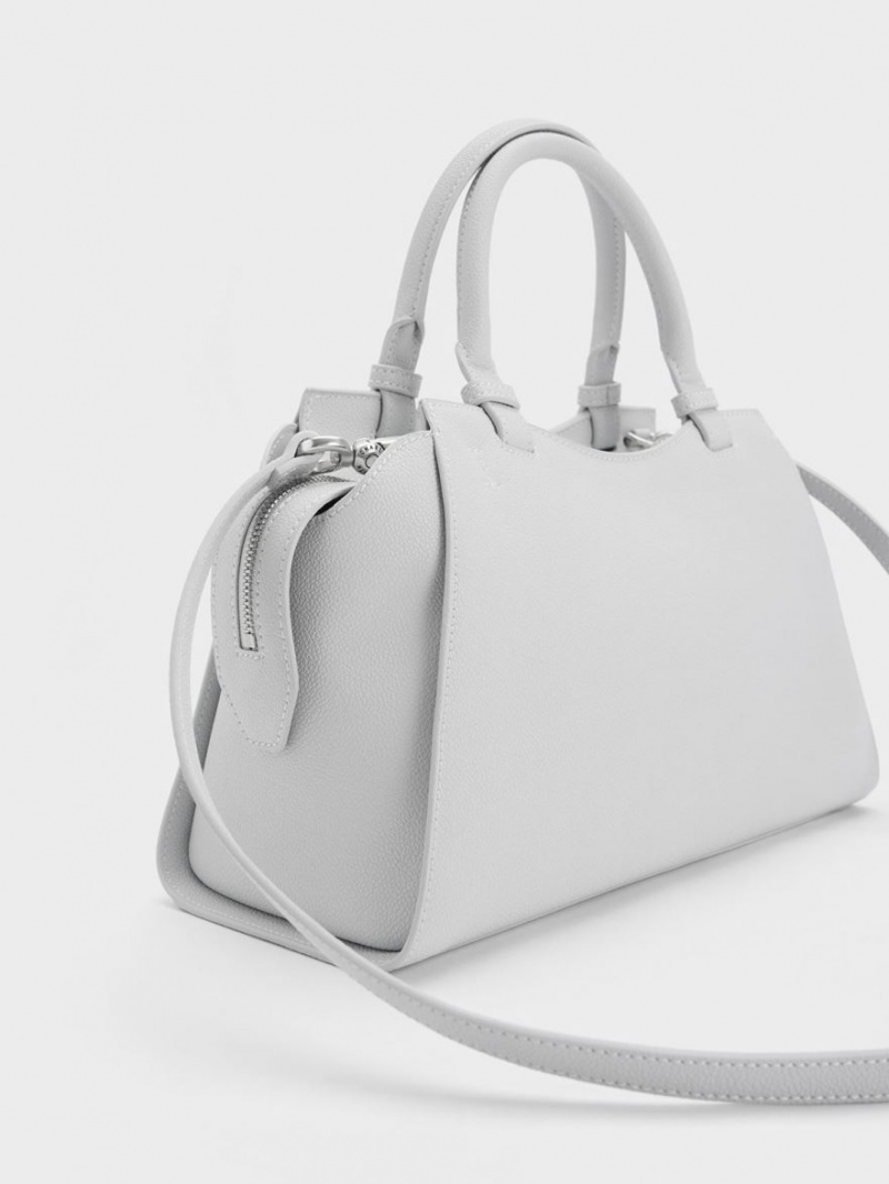 Geanta Tote Charles & Keith Avis Trapeze Gri Deschis | 953UATHXK