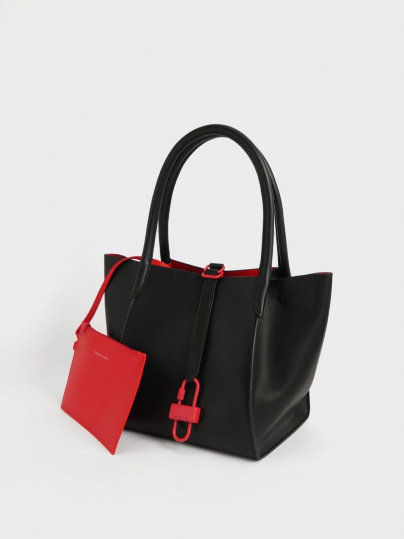 Geanta Tote Charles & Keith Balta Belted Negrii | 934PLIAQT