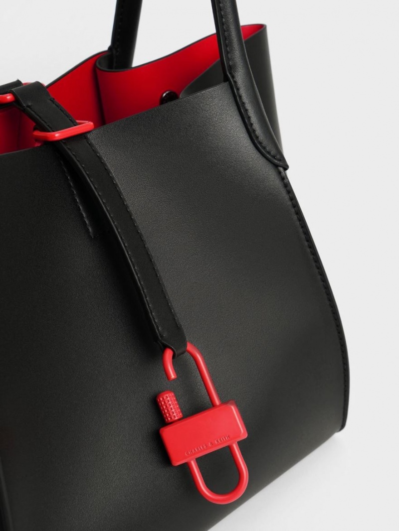 Geanta Tote Charles & Keith Balta Belted Negrii | 934PLIAQT