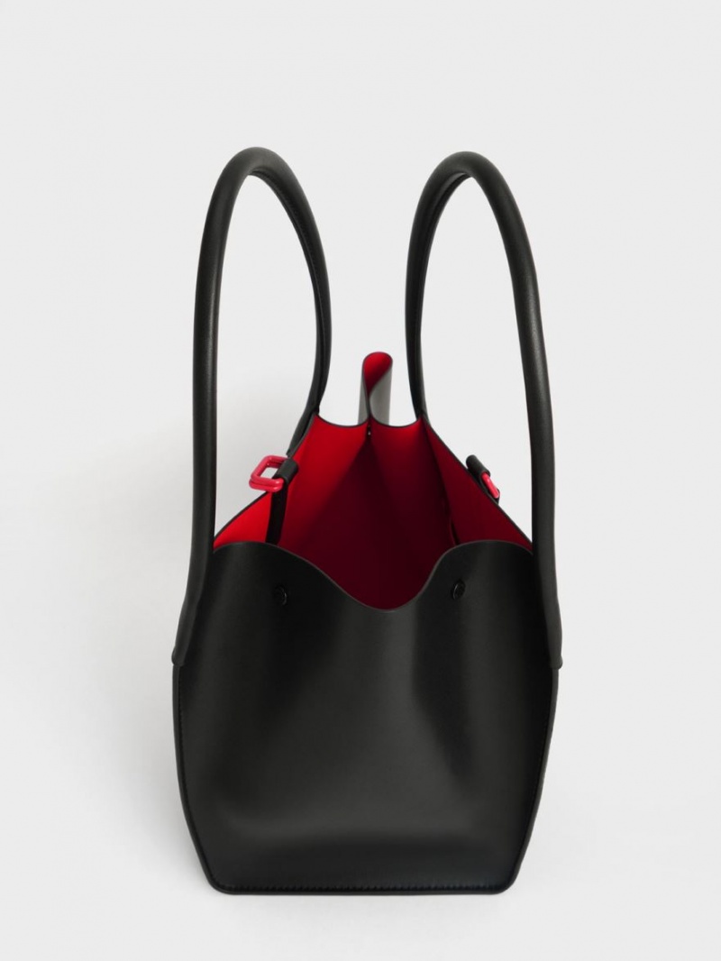 Geanta Tote Charles & Keith Balta Belted Negrii | 934PLIAQT