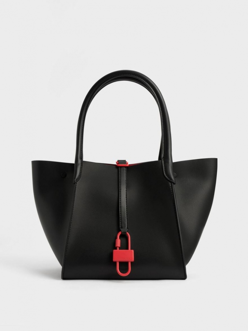 Geanta Tote Charles & Keith Balta Belted Negrii | 934PLIAQT