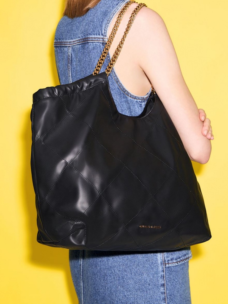 Geanta Tote Charles & Keith Braided Handle Negrii | 936ISKEGN