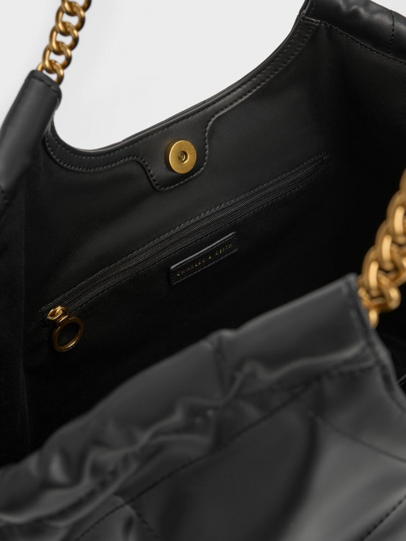 Geanta Tote Charles & Keith Braided Handle Negrii | 936ISKEGN