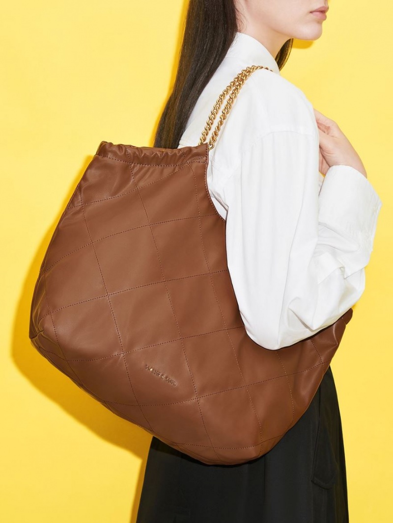Geanta Tote Charles & Keith Braided Handle Ciocolata | 908EWXNRP