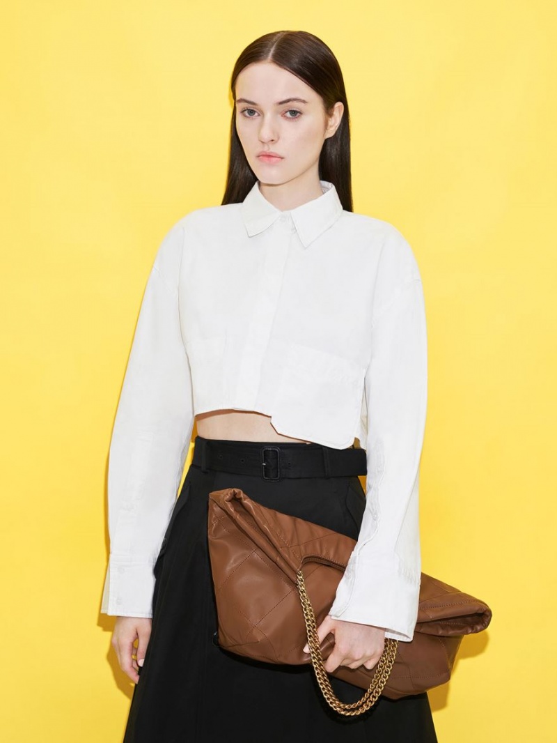 Geanta Tote Charles & Keith Braided Handle Ciocolata | 908EWXNRP