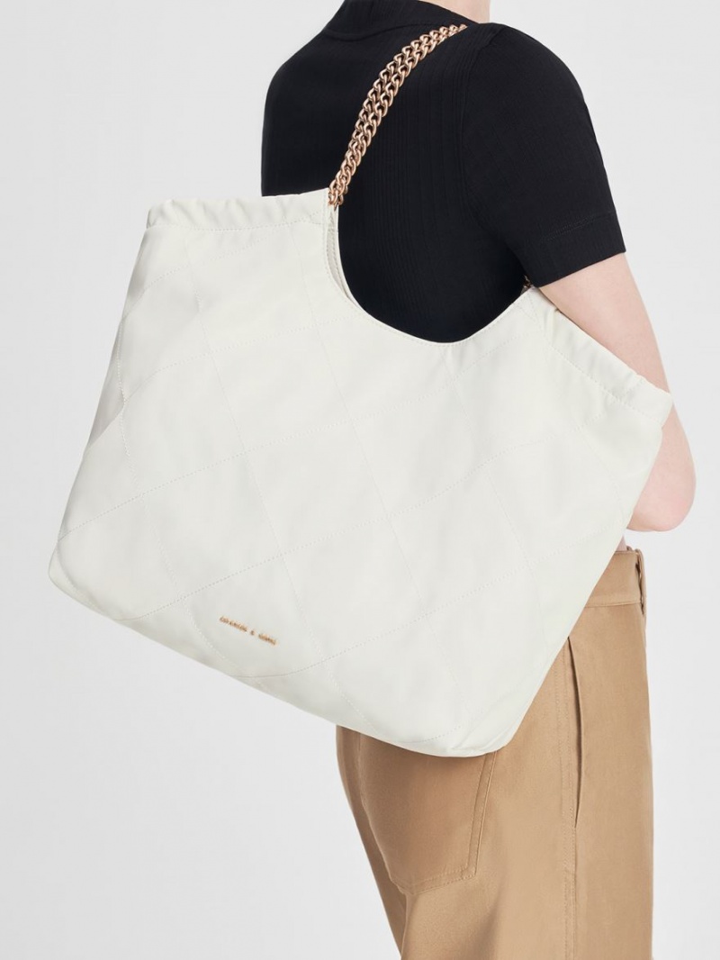 Geanta Tote Charles & Keith Braided Handle Albi | 810FHGEMV