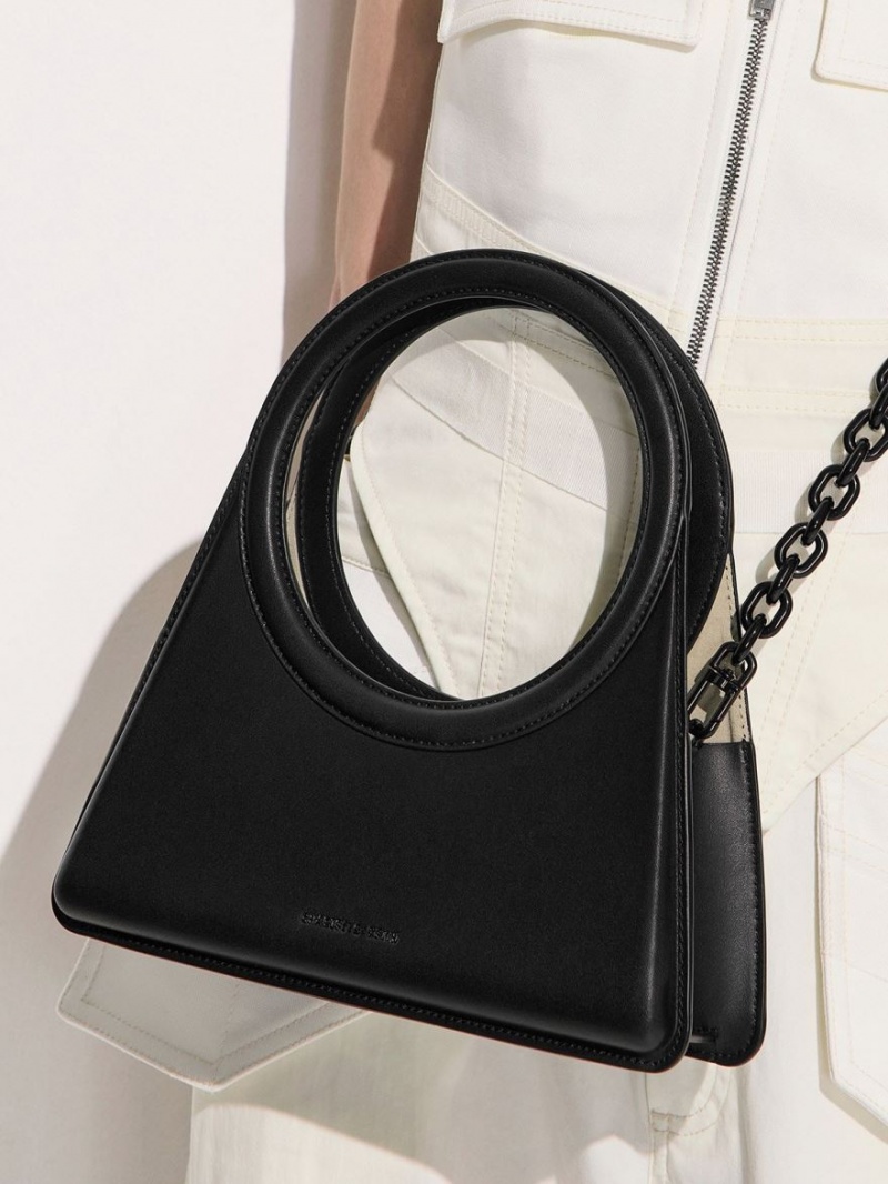 Geanta Tote Charles & Keith Camelia Circle Handle Geometric Negrii | 473VFMZUB