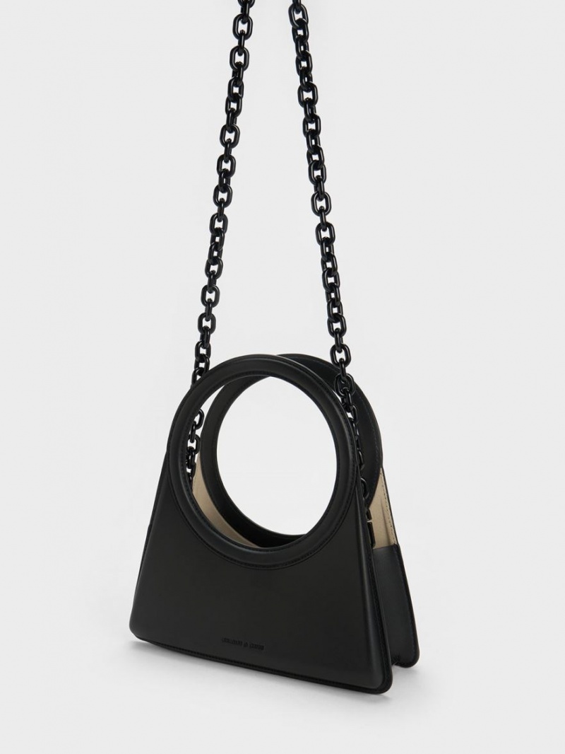 Geanta Tote Charles & Keith Camelia Circle Handle Geometric Negrii | 473VFMZUB