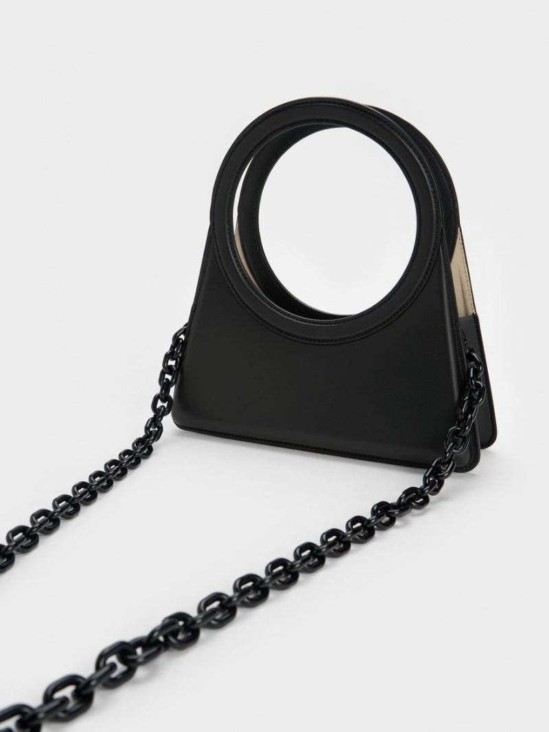 Geanta Tote Charles & Keith Camelia Circle Handle Geometric Negrii | 473VFMZUB