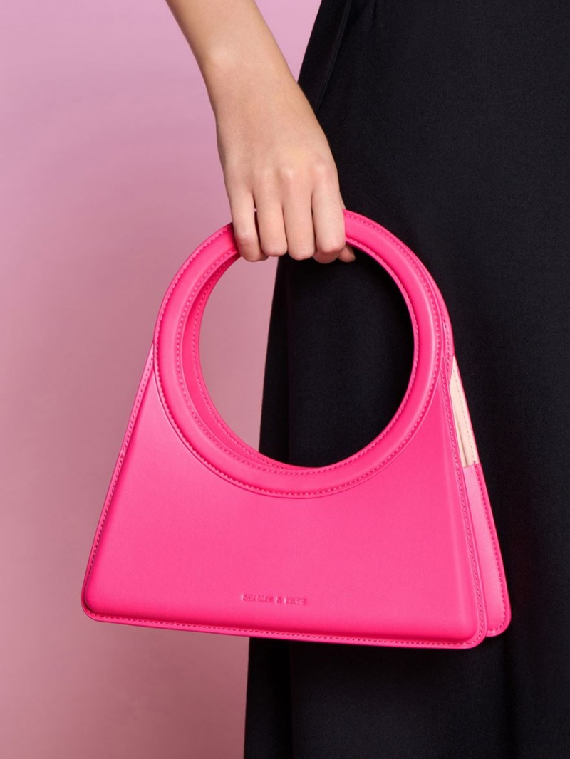 Geanta Tote Charles & Keith Camelia Circle Handle Geometric Fucsie | 243CRWPDY