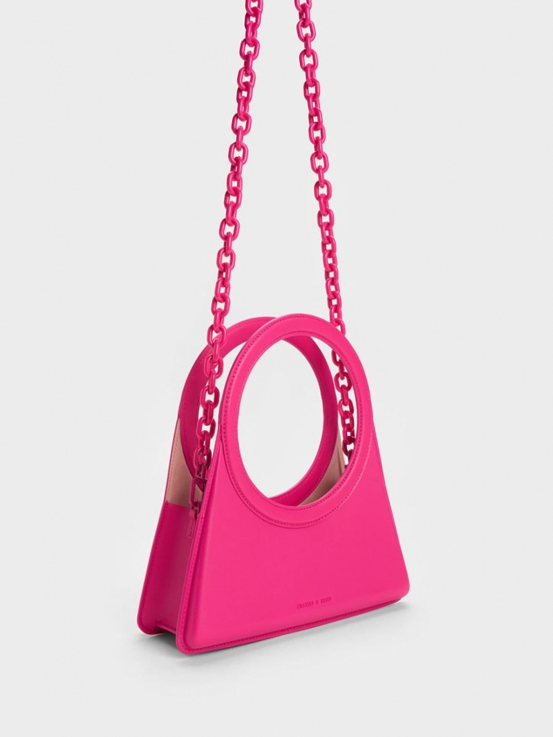 Geanta Tote Charles & Keith Camelia Circle Handle Geometric Fucsie | 243CRWPDY