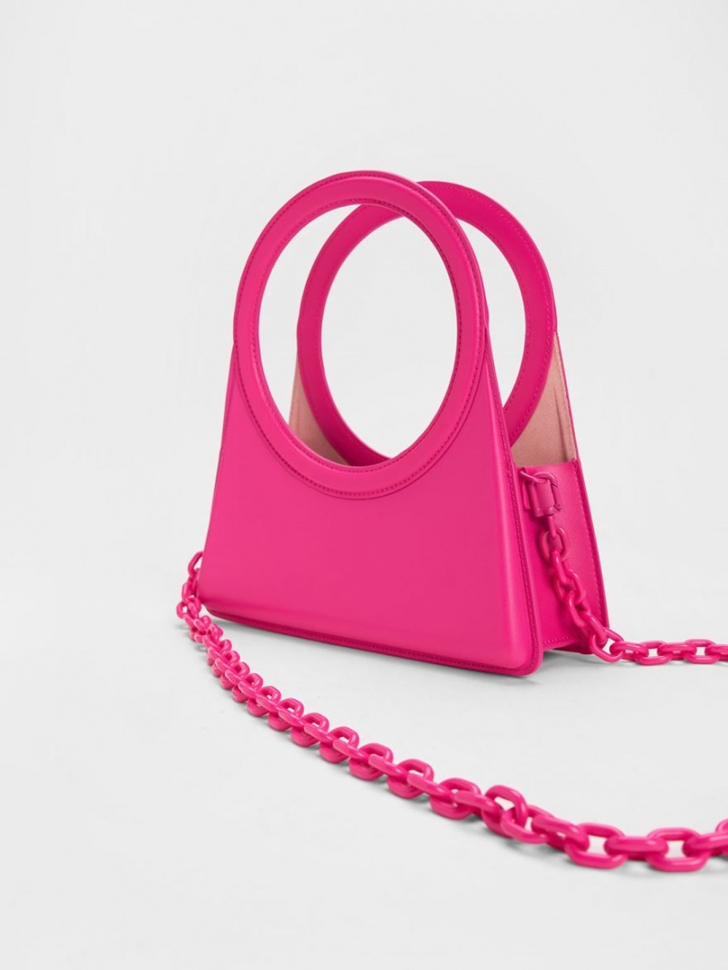 Geanta Tote Charles & Keith Camelia Circle Handle Geometric Fucsie | 243CRWPDY