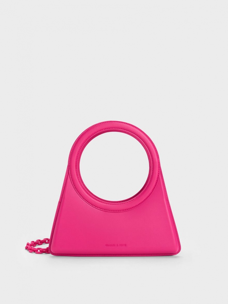 Geanta Tote Charles & Keith Camelia Circle Handle Geometric Fucsie | 243CRWPDY