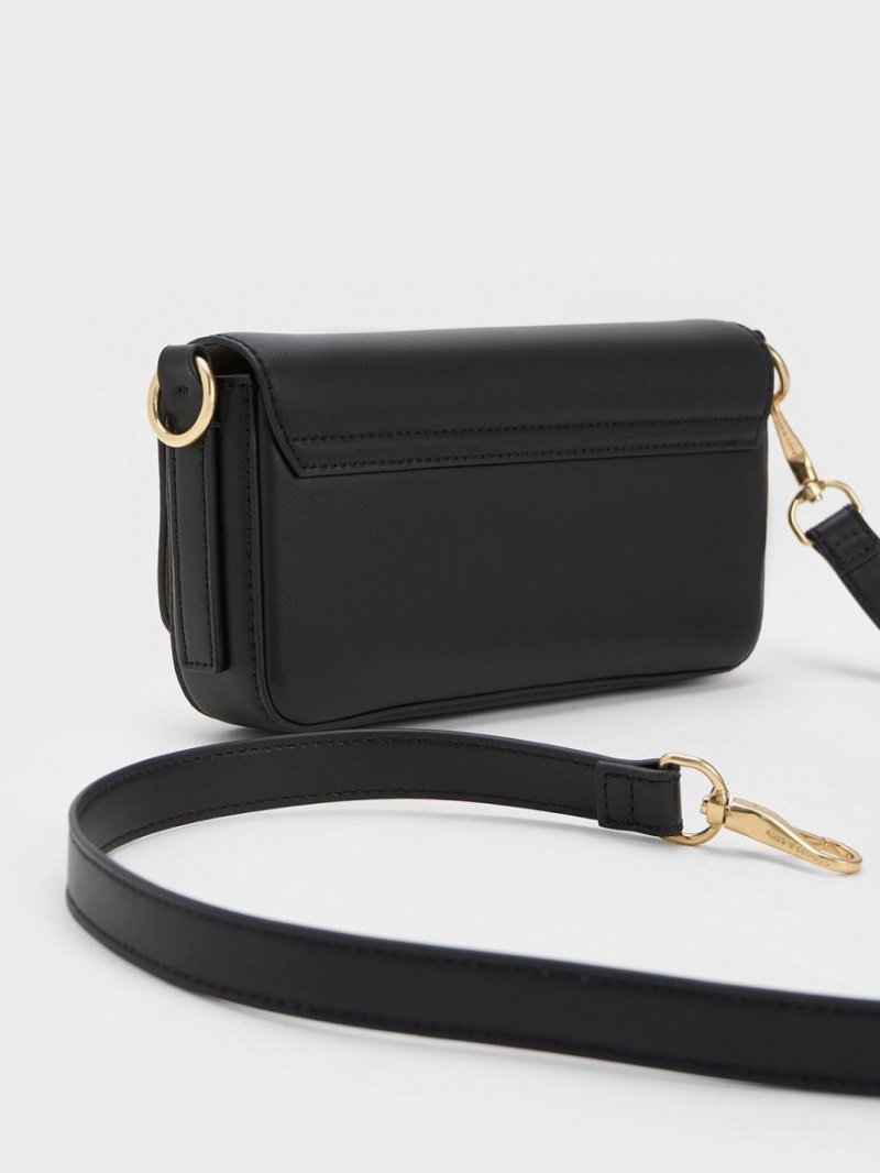Geanta Tote Charles & Keith Catena Front Flap Negrii | 157IOJKXU