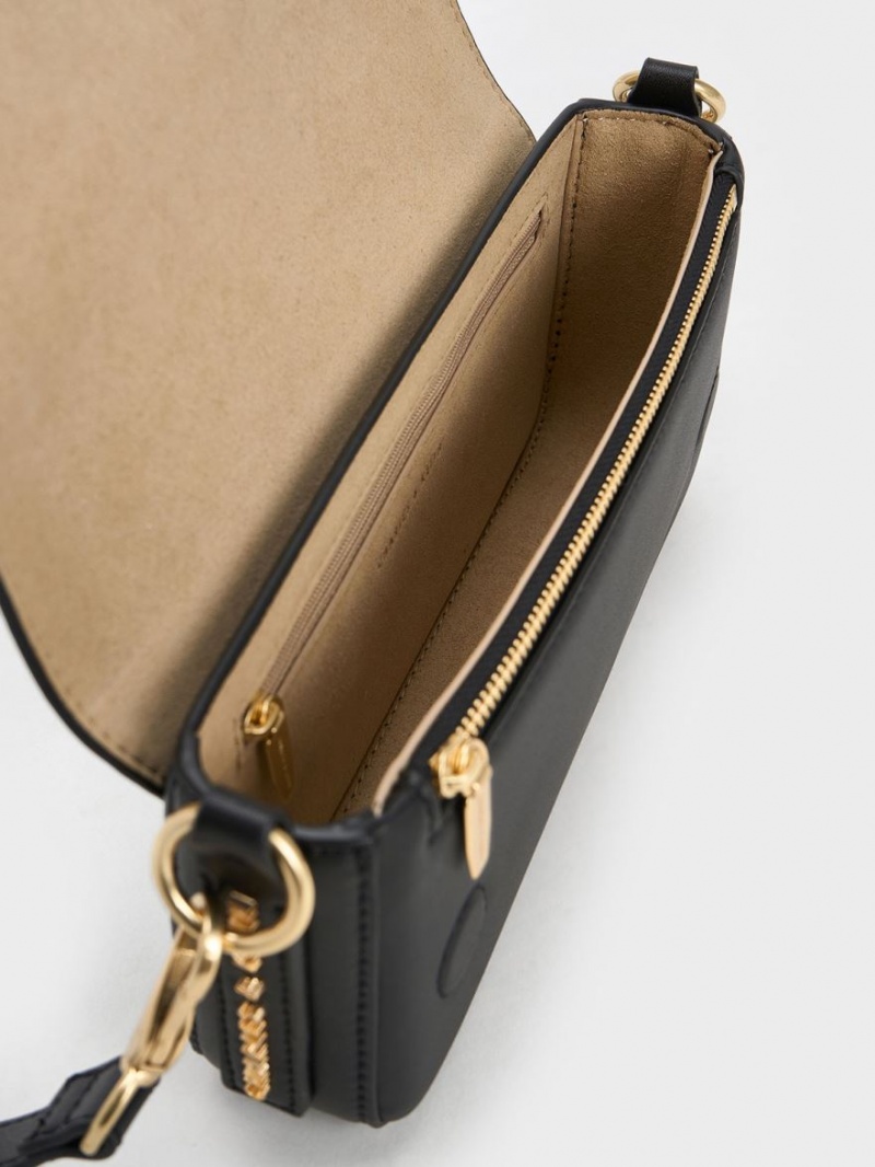 Geanta Tote Charles & Keith Catena Front Flap Negrii | 157IOJKXU