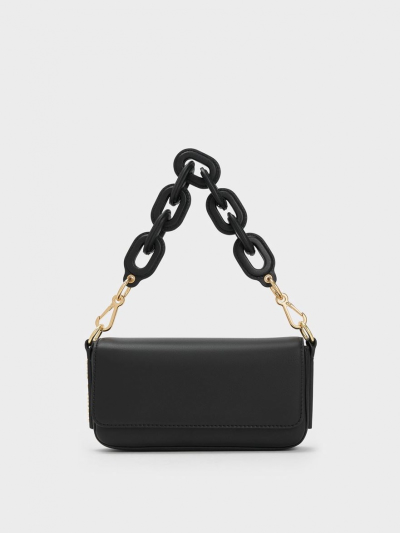 Geanta Tote Charles & Keith Catena Front Flap Negrii | 157IOJKXU