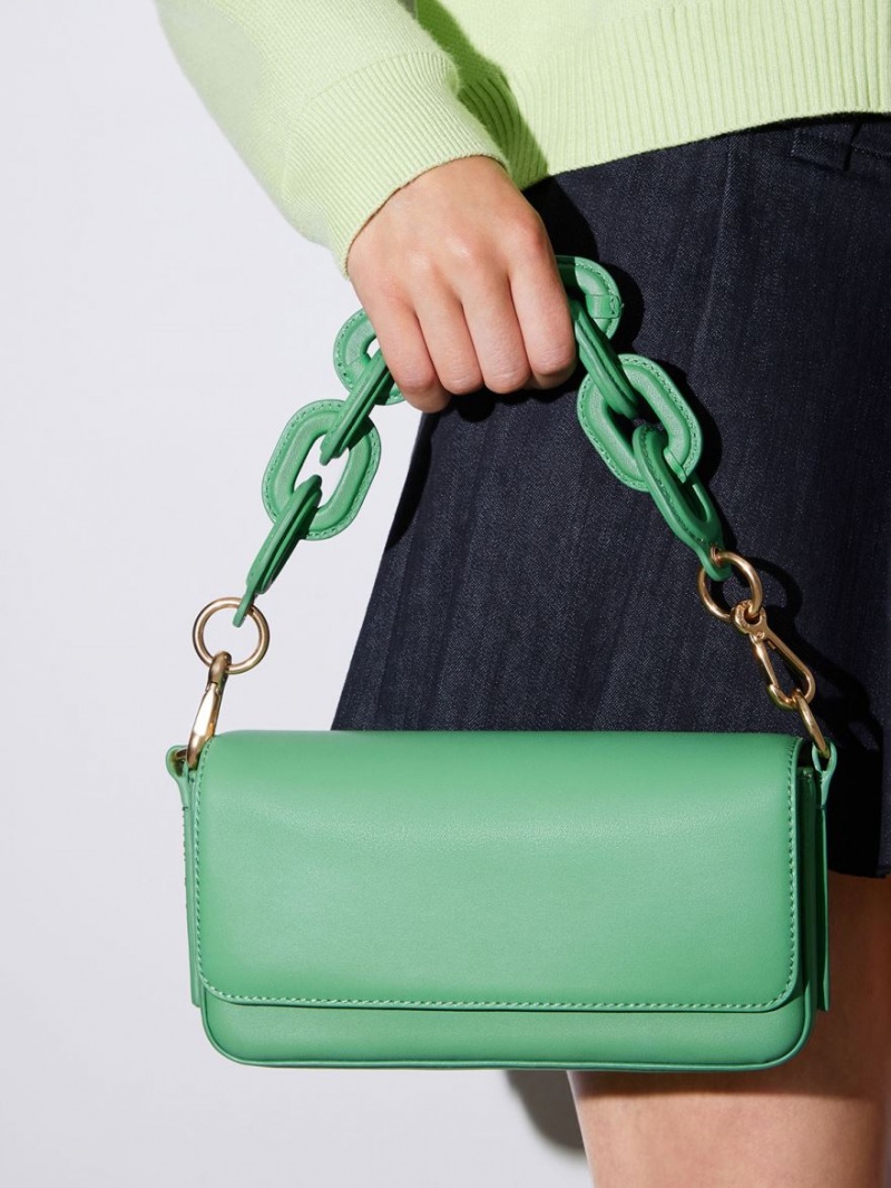 Geanta Tote Charles & Keith Catena Front Flap Verzi | 345ZFCRBP