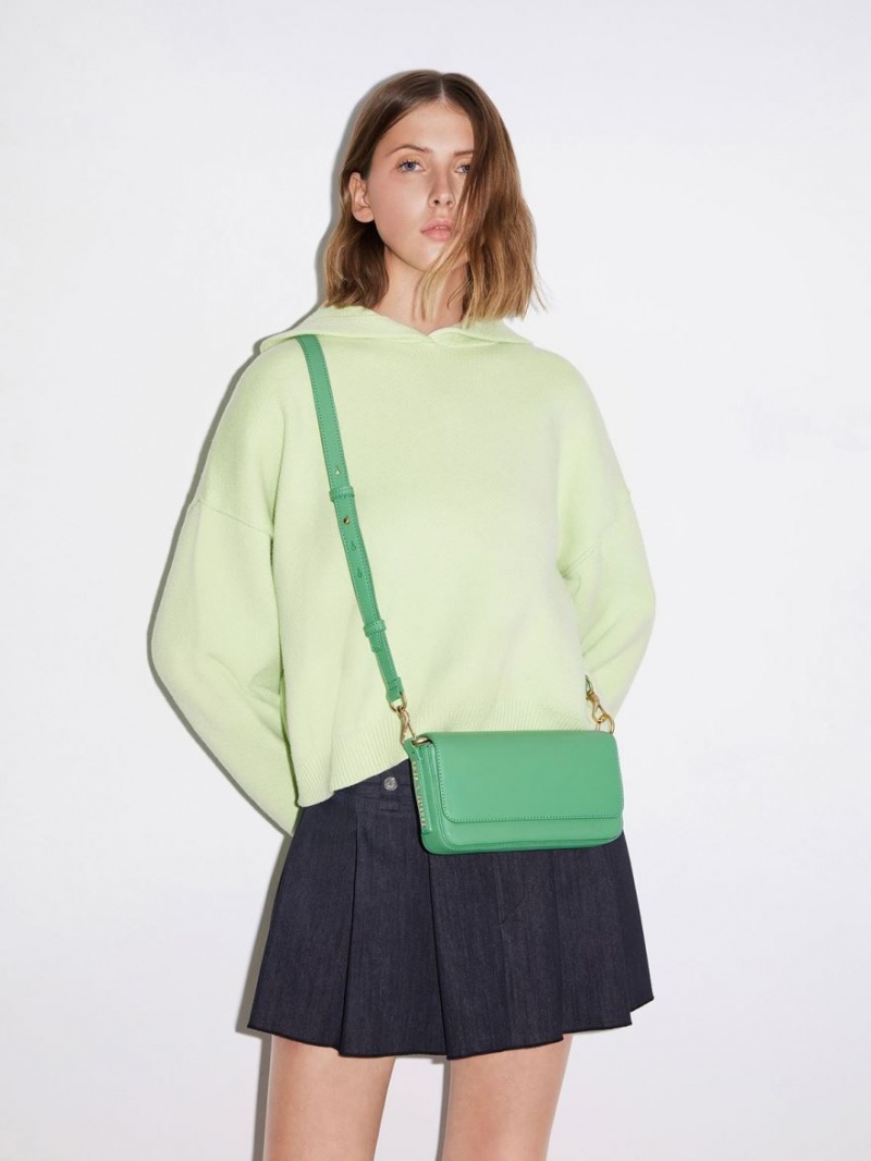 Geanta Tote Charles & Keith Catena Front Flap Verzi | 345ZFCRBP