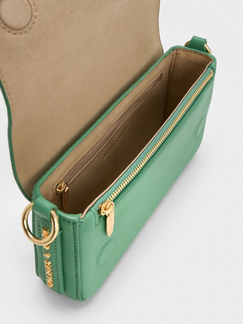 Geanta Tote Charles & Keith Catena Front Flap Verzi | 345ZFCRBP