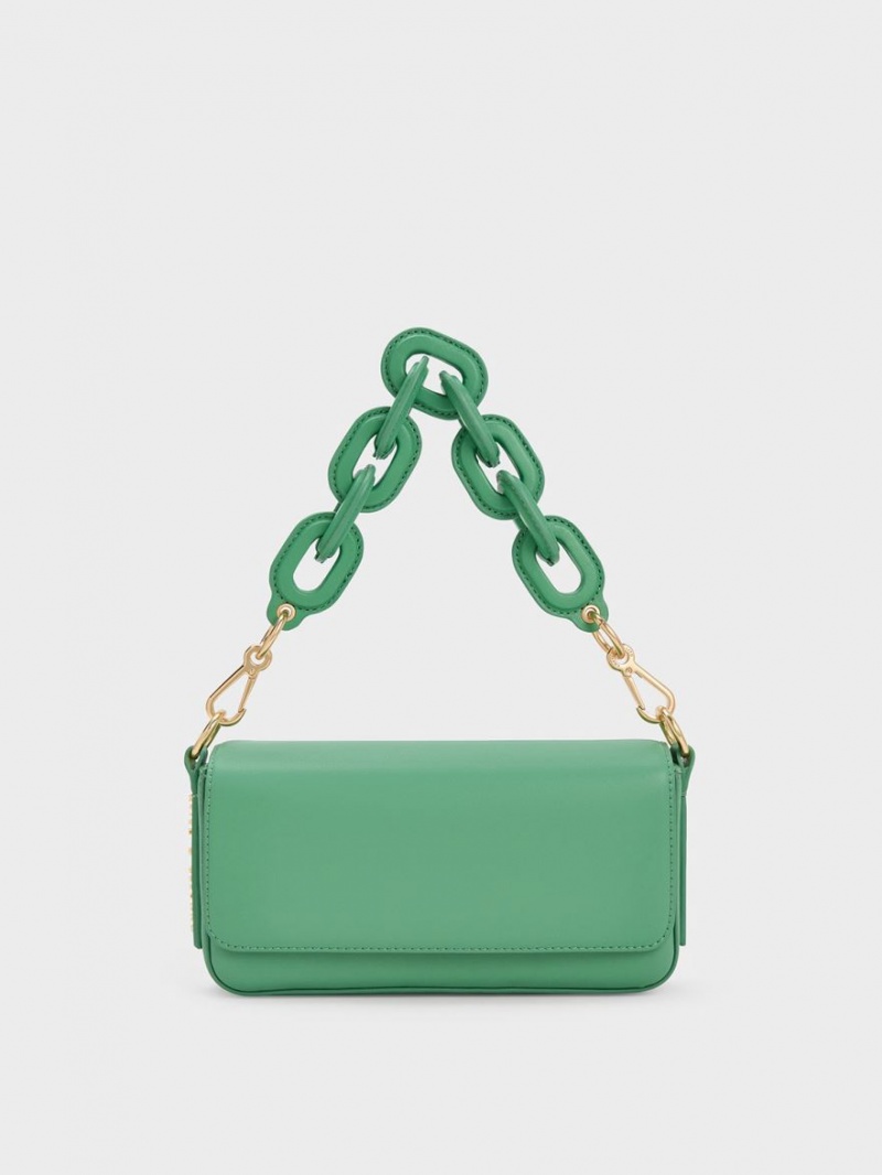 Geanta Tote Charles & Keith Catena Front Flap Verzi | 345ZFCRBP
