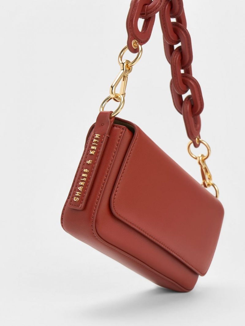 Geanta Tote Charles & Keith Catena Front Flap Rosii Inchis | 431JLXVZF