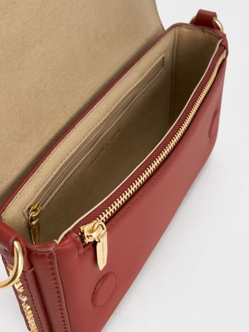 Geanta Tote Charles & Keith Catena Front Flap Rosii Inchis | 431JLXVZF