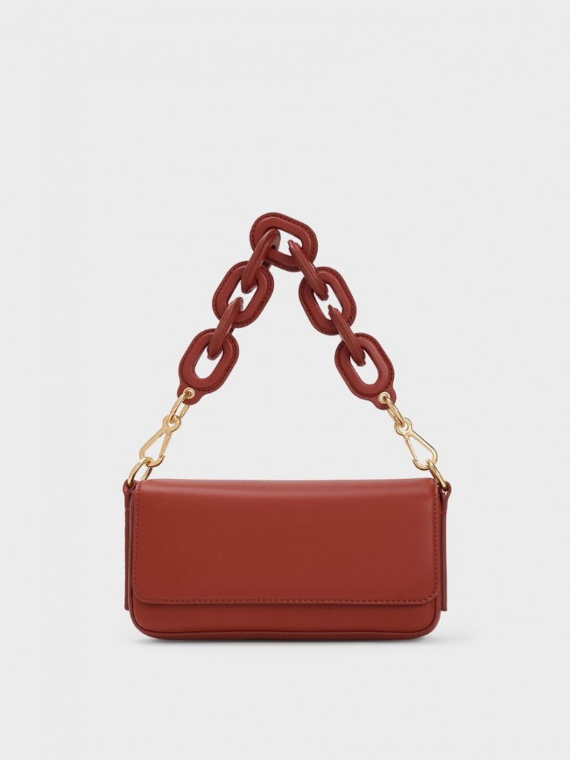 Geanta Tote Charles & Keith Catena Front Flap Rosii Inchis | 431JLXVZF