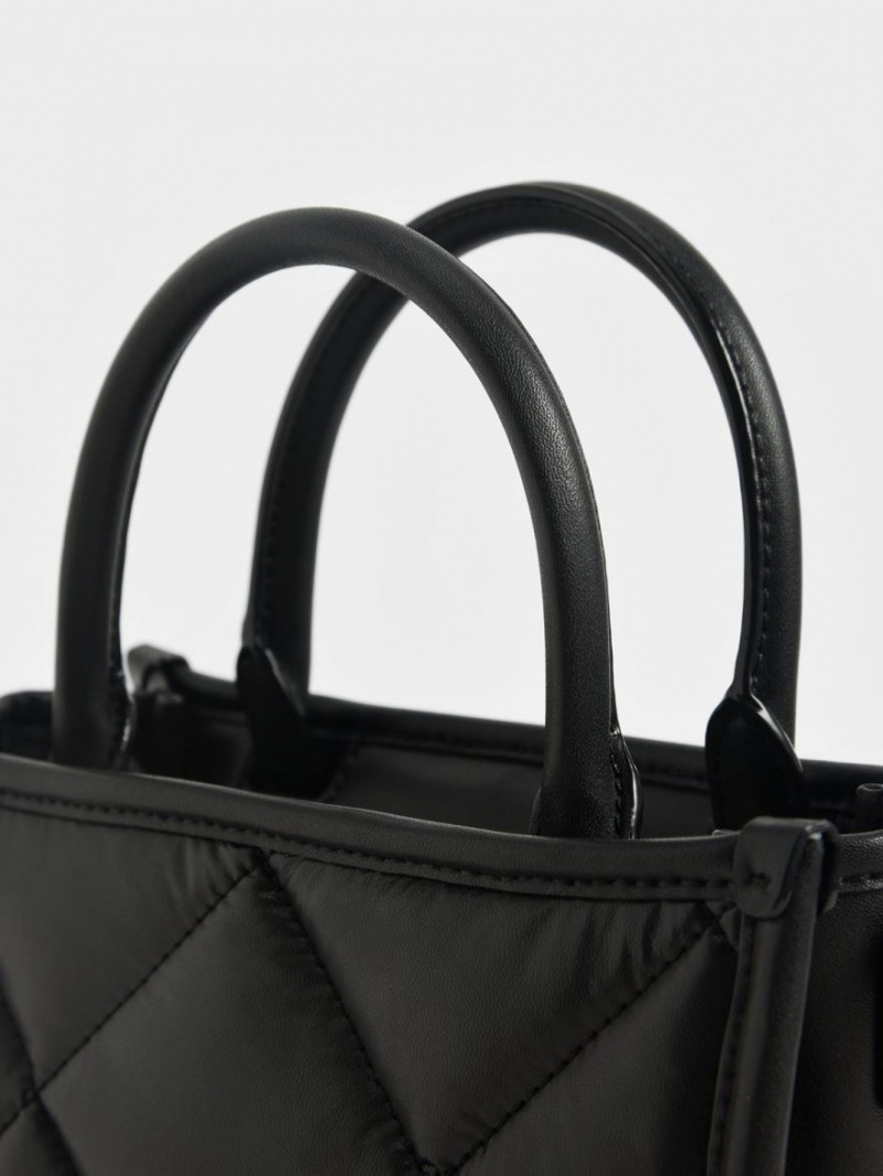 Geanta Tote Charles & Keith Celia Matlasat Negrii | 564IKFHMR