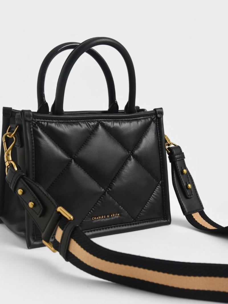 Geanta Tote Charles & Keith Celia Matlasat Negrii | 564IKFHMR