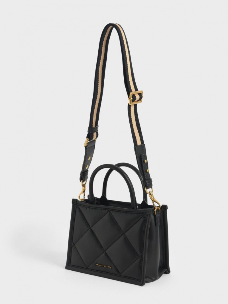 Geanta Tote Charles & Keith Celia Matlasat Negrii | 564IKFHMR