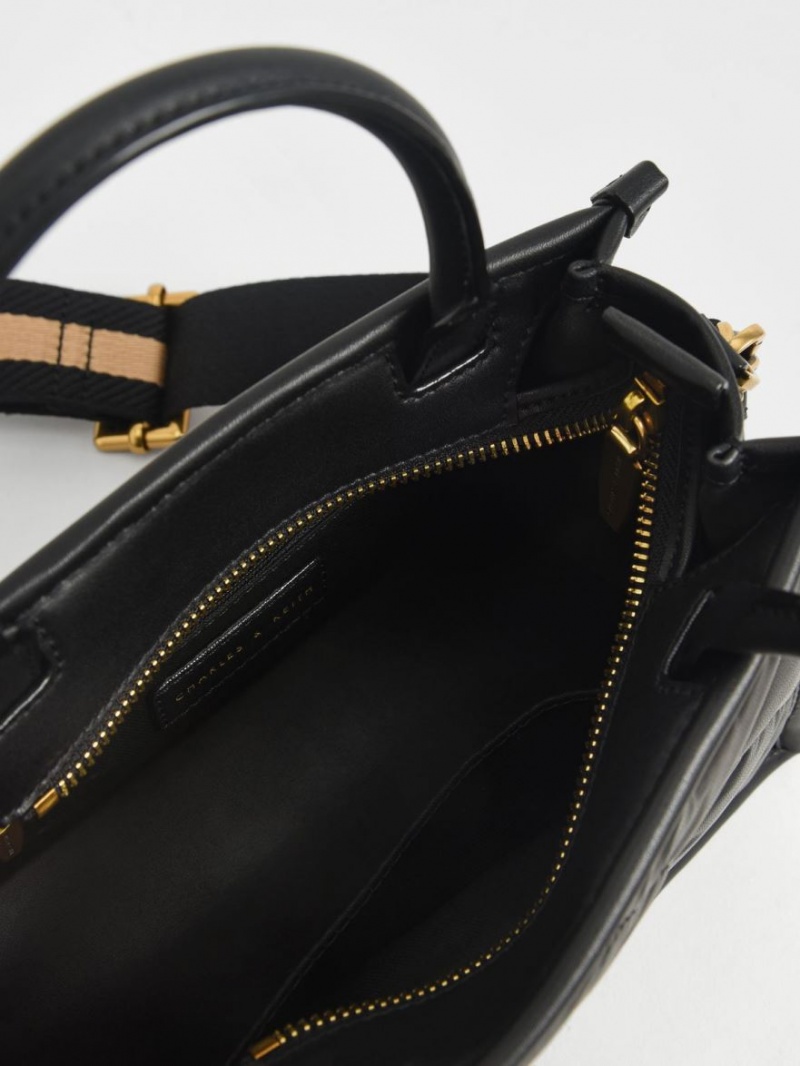 Geanta Tote Charles & Keith Celia Matlasat Negrii | 564IKFHMR