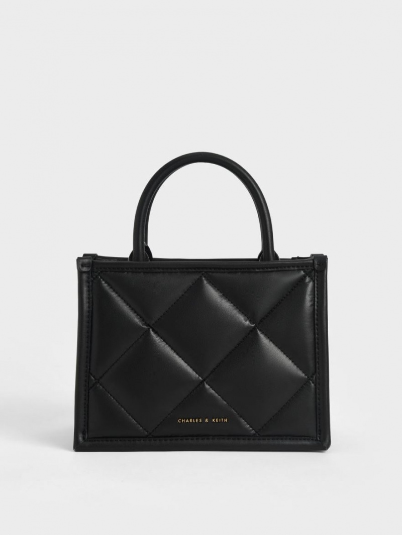 Geanta Tote Charles & Keith Celia Matlasat Negrii | 564IKFHMR