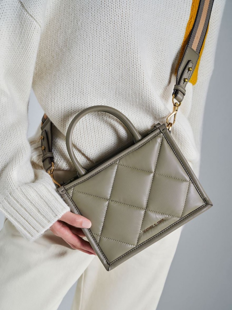 Geanta Tote Charles & Keith Celia Matlasat Masline Verzi | 912JTIAKW