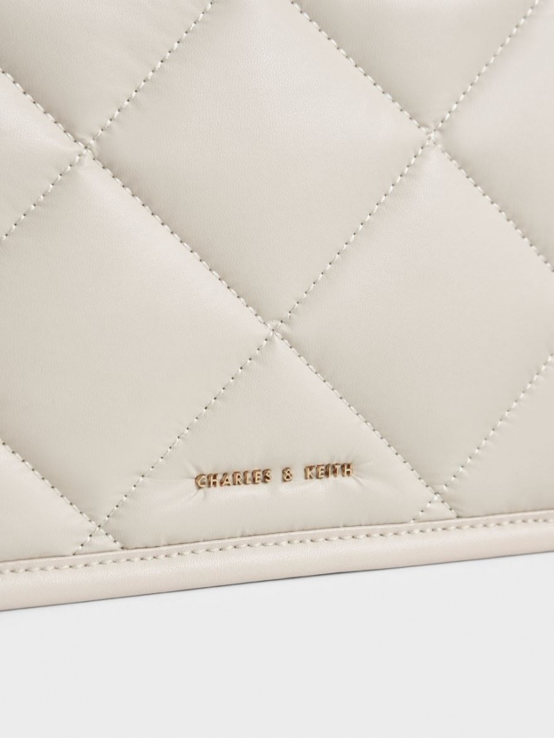Geanta Tote Charles & Keith Celia Matlasat Albi | 207SPUQTY