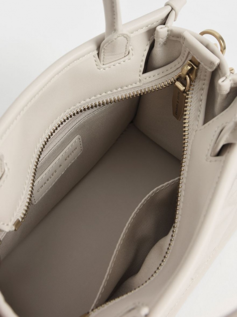 Geanta Tote Charles & Keith Celia Matlasat Albi | 207SPUQTY