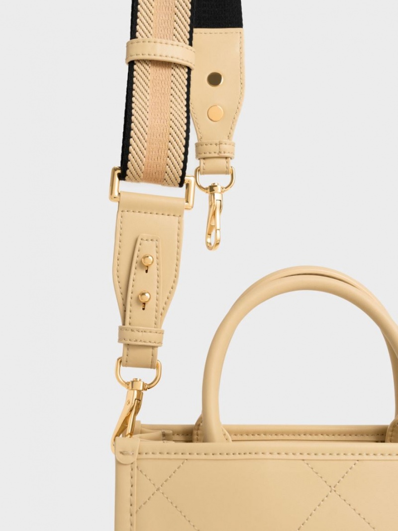 Geanta Tote Charles & Keith Celia Matlasat Double Handle Bej | 097RFXJYL
