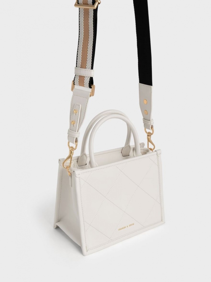 Geanta Tote Charles & Keith Celia Matlasat Double Handle Albi | 643CSONRK