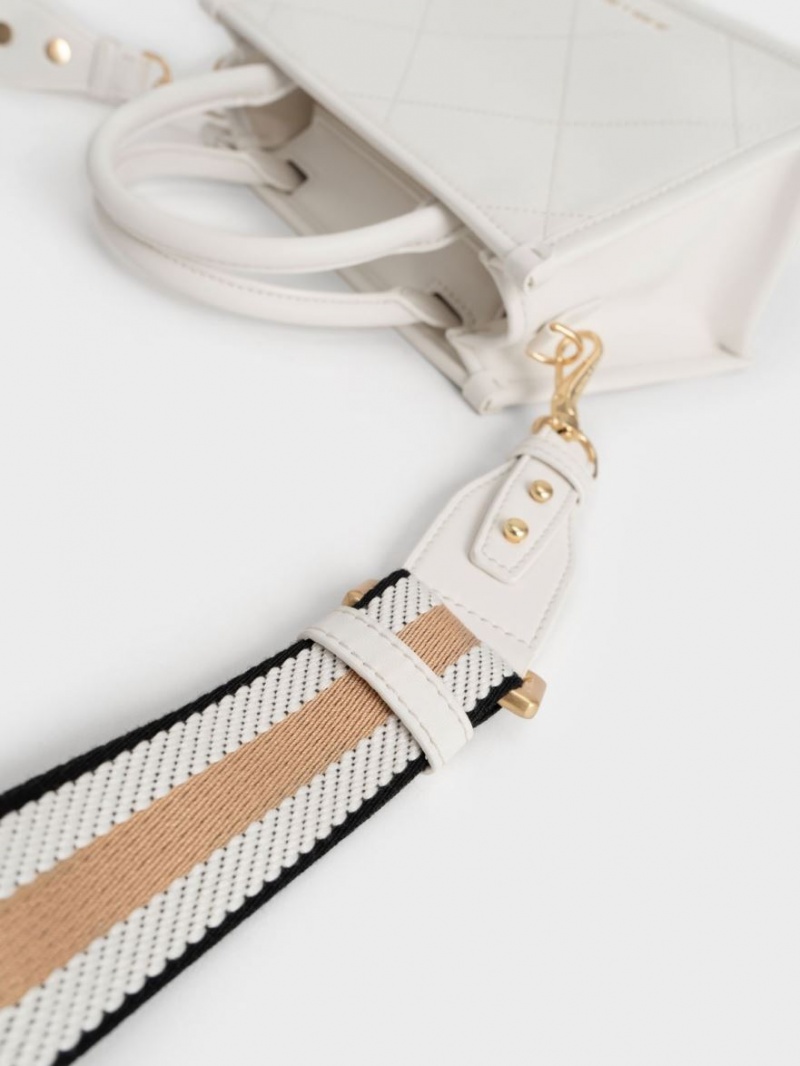 Geanta Tote Charles & Keith Celia Matlasat Double Handle Albi | 643CSONRK